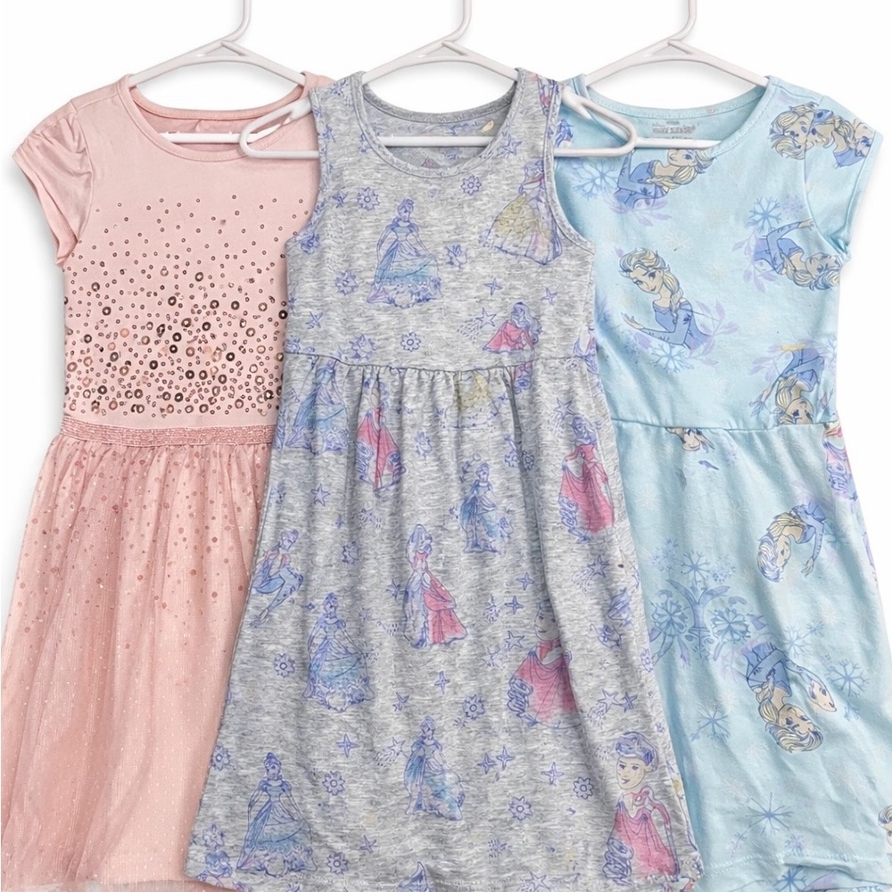 Girls' Princess Print Dresses - Pink, Gray, Light Blue